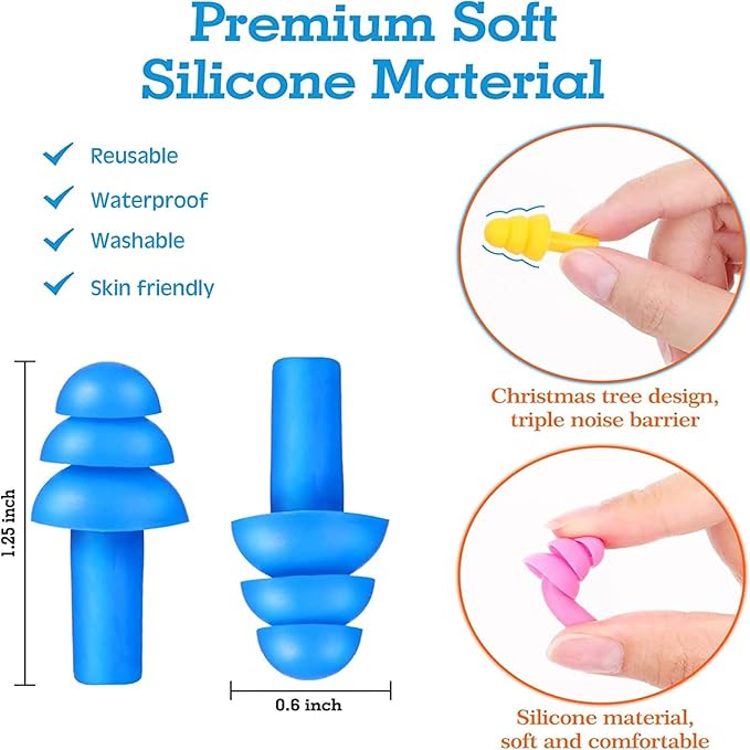 Ear Plugs Bulk for Sleeping Noise Cancelling, Swimming, Shooting, Concerts, Snoring 10 Assorted Colors with Carry Cases Reusable Silicone Earplugs Soft Ear Plugs (500 Pairs)