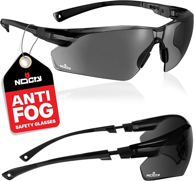 NoCry Anti-Fog Safety Sunglasses for Men with Scratch Resistant Lenses — Tinted Safety Glasses for Construction with 100% UV Protection — ANSI Z87.1 Work Sunglasses with Adjustable Temples & Nose Pad