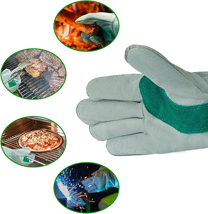 Welding Gloves 16 Inches 2 Pack,Heat Resistant Oven Mitts, 932℉ - Fireproof Leather Work Gloves for bbq/Grill, Baking,Furnace,Stove,Pot Holder,Fireplace, Animal Handling, Welding Accessories.