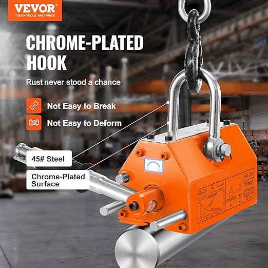 VEVOR Magnetic Lifter, 4400lbs/2000kg Pulling Capacity, 2.5 Safety Factor, Neodymium & Steel, Lifting Magnet with Release, Permanent Lift Magnets, Heavy Duty Magnet for Hoist, Shop Crane, Block, Board