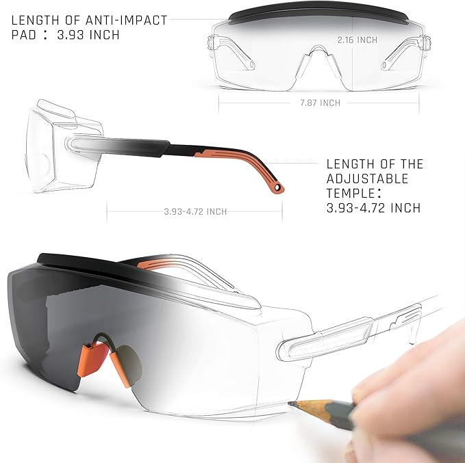 Anti Fog Safety Glasses Safety Goggles Over Glasses Protective Glasses with Anti Scratch Lenses Adjustable