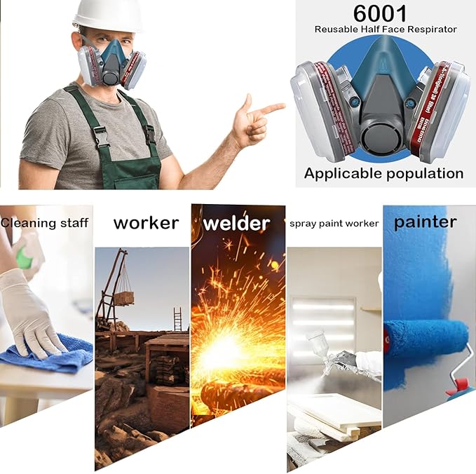 Respirator Mask with Filters, Welding Respirator Paint Mask Reusable Gas Mask Full Face Respirator