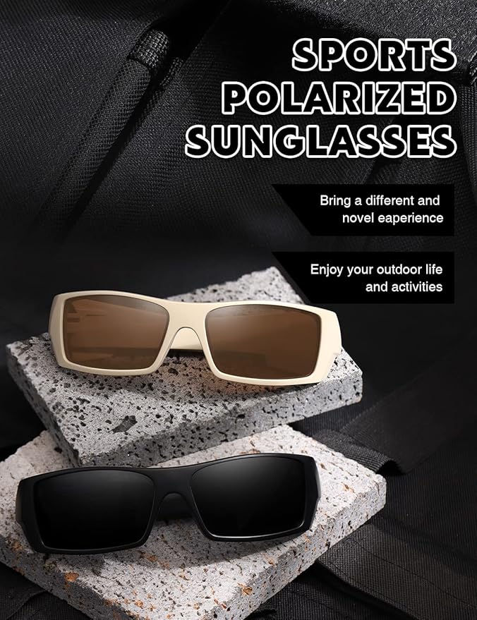 Polarized Sunglasses Men Womens Trendy Retro Sports Rectangular Wrap Around Vintage Shot Shield