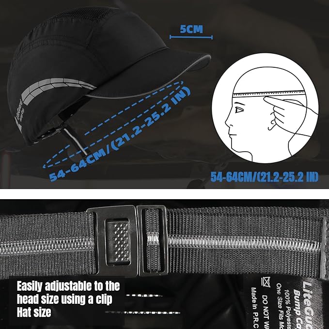 Lightweight Bump Cap with Reflective Stripes, Breathable Baseball Cap Style, Head Protection Hard Hat for Men Women