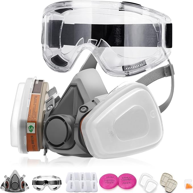 RANKSING Respirator Mask with Filters and Safety Glasses to Against Dust Gases while Painting Spraying