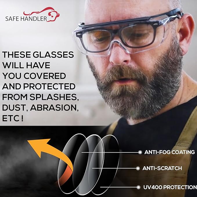 Duarte Premium Safety Glasses Over Eyeglasses; ANSI Z87.1 Impact Resistant Polycarbonate Lenses with Anti-Fog & Scratch, UV400 Protection Safety Goggles