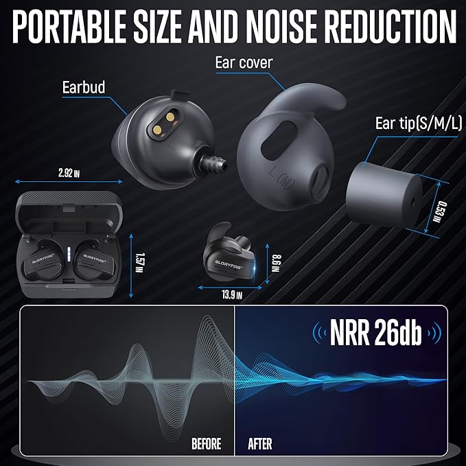 GLORYFIRE Shooting Ear Protection Ear Plugs for Shooting Range Hearing Protection 26dB Noise Reduction