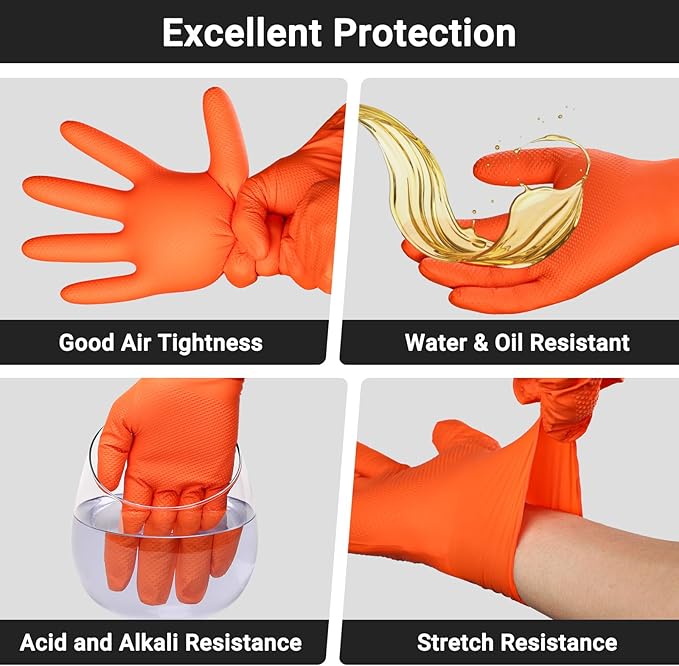 10 Mil Orange Nitrile Gloves XL, 100 PCS Heavy Duty Chemical Resistant Oil Resistant Mechanics Disposable Work Gloves for Cooking, Washing Dishes, Gardening, Cleaning, Painting