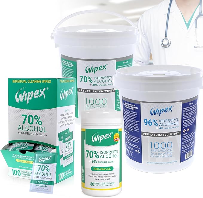 Wipex 70% Isopropyl Alcohol Wipes for Electronics - 80ct Large Lint Free IPA Tech Wipes in Sealed Canister to clean Surfaces, Electronics, Computer Screens, Glasses and Sensitive Devices, 1 Pack