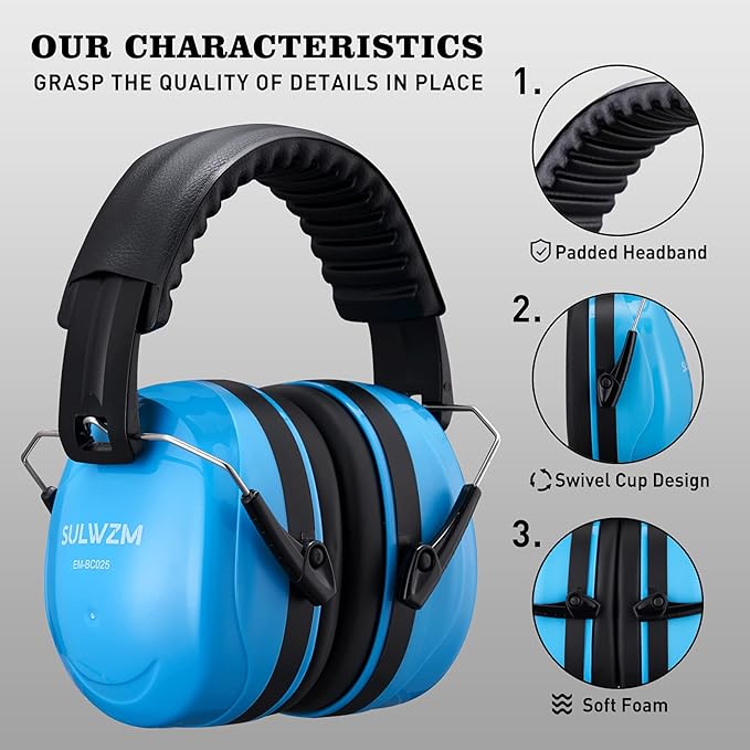 Hearing Protection Ear Muffs,NRR 28db Noise Cancelling for Shooting, Mowing, Construction,Blue