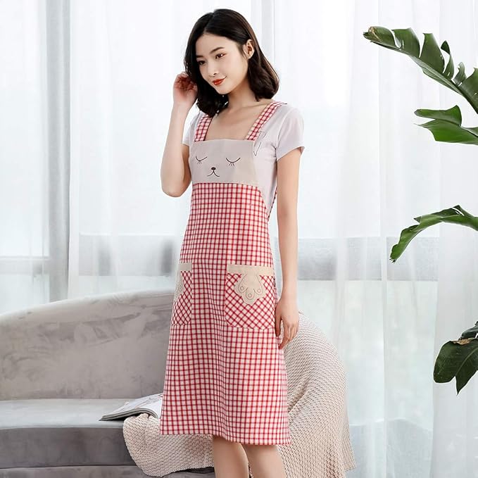 NEWGEM Cotton Apron for Women with Pockets Full Length Pinafore for Artist Salon Painting