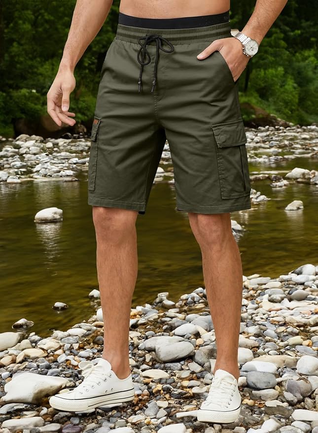 JMIERR Mens Casual Twill Cargo Shorts Cotton Drawstring Classic Cargo Stretch Short with 6 Pockets
