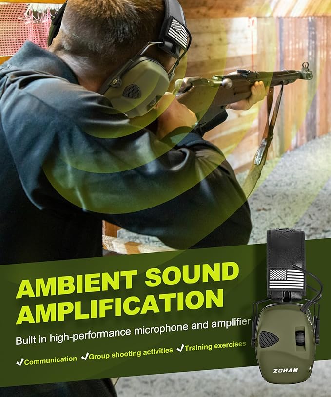 ZOHAN EM054 Electronic Shooting Ear Protection with Sound Amplification, Slim Active Noise Reduction Earmuffs for Gun Range