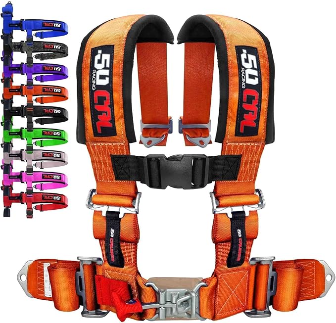 1pc Orange 4 Point Harness for Bucket Seat, Latch Release, 9 Color Options, Racing Harness, Race Car, Off Road, UTV, RZR [6010]