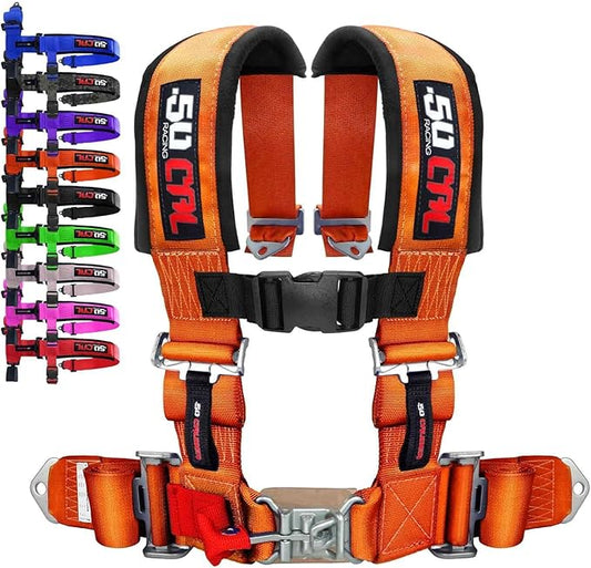 1pc Orange 4 Point Harness for Bucket Seat, Latch Release, 9 Color Options, Racing Harness, Race Car, Off Road, UTV, RZR [6010]