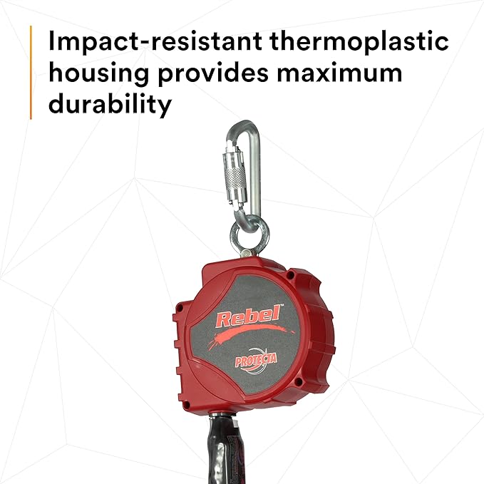 3M DBI-SALA 20' PROTECTA Rebel Single Leg Self-Retracting Polyester Web Lifeline with Steel Snap Hook, Swiveling Anchorage and Anchorage Carabiner,3100431,Red/Black