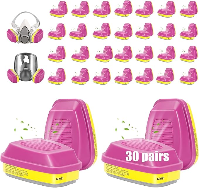 30/PK 60923 Respirator Cartridge,60923 Particulate Filter for 6200,6800,FF-400 Series Respirators,Effective Filtration of Chemicals,Acidic Gases,Organic Vapors,Particulates,Dust.