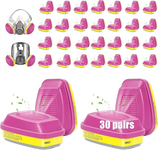 30/PK 60923 Respirator Cartridge,60923 Particulate Filter for 6200,6800,FF-400 Series Respirators,Effective Filtration of Chemicals,Acidic Gases,Organic Vapors,Particulates,Dust.