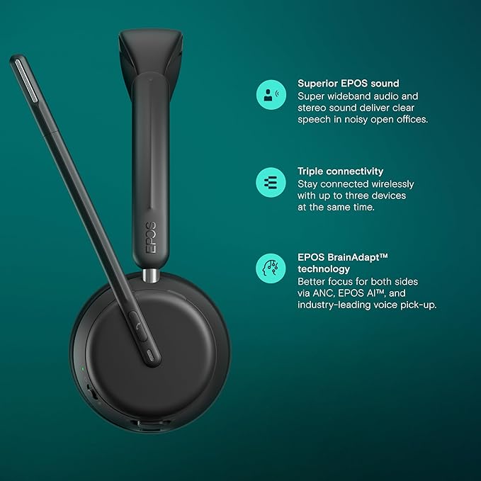 EPOS Impact 1030 Single-Sided Wireless Headset for PC with Noise-Canceling Mic, AI Voice Clarity, Super Wideband Audio, All-Day Comfort, Ideal for Office Professionals, Microsoft Teams Certified