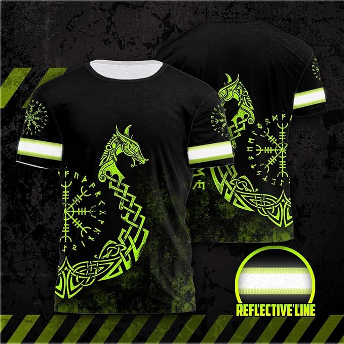 Matedecor Skull High Visibility Shirt Men Reflective Safety Shirts US Flag Custom Name Workwear, Runners, Walkers, Patriotic