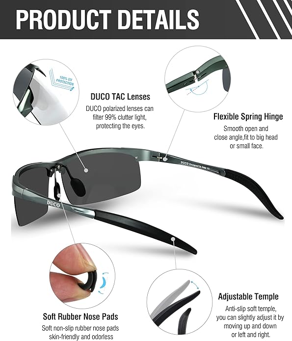DUCO Mens Sports Polarized Sunglasses UV Protection Sunglasses for Men 8177s