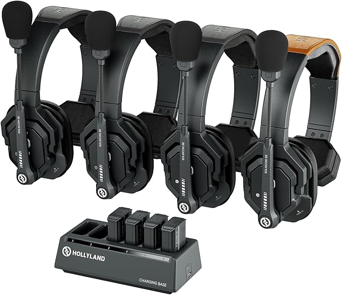 Hollyland Solidcom SE Full Duplex 4-Users ENC Noise Cancellation Wireless Intercom Headset System 1100ft Team Communication with PTT Mute Single Ear Headset for TV Film Production (2.4GHz Version)