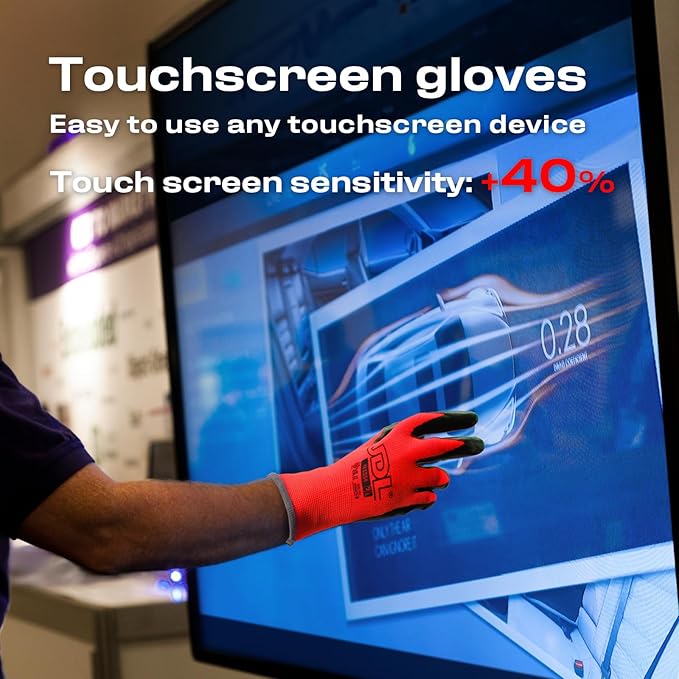 JDL Work Gloves with Micro Foam Nitrile Coated, Touch Screen Compatible,US Patent Seamless Knit Nylon Safety Gloves