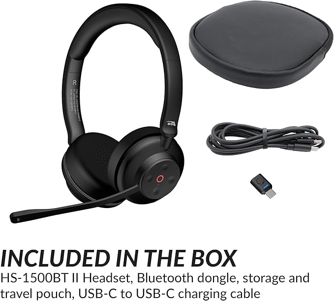 Cyber Acoustics Professional Wireless Headset with AI Noise Cancelation (HS-1500BT II) - Includes ANC and AI-Powered Noise Canceling Tech for Professional Sounding Calls, USB-C Bluetooth Dongle