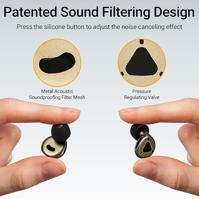 Ear Plugs for Sleeping, Reusable Hearing Protection for Sleep,Work,Focus,Travel, Adjustable Passive Earplugs for Concerts & Festivals, Dark Gold