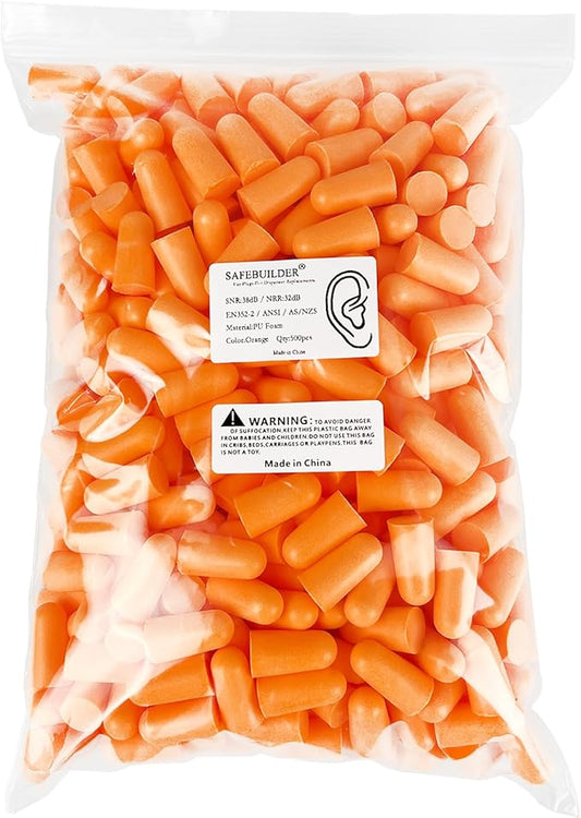 SNR 38dB Ear Plugs 500pcs Foam Earplugs Soft Disposable Ear Protection for Workers,Sleeping,Outdoor,Factory Hearing Protection NRR 32dB (500pcs Ear Plugs)
