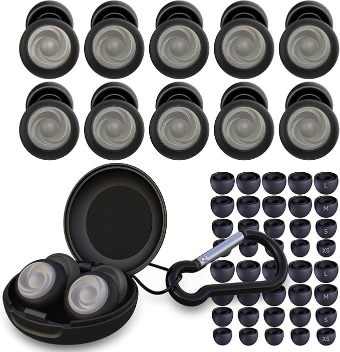 5 Pairs Ear Plugs for Sleeping Noise Reduction,Beinkap Reusable Earplugs Hearing Protection for Focus, Noise Sensitivity,Study,Work,Snoring,Motorcycle,Concert,Airplanes,24dB-33dB（Black）