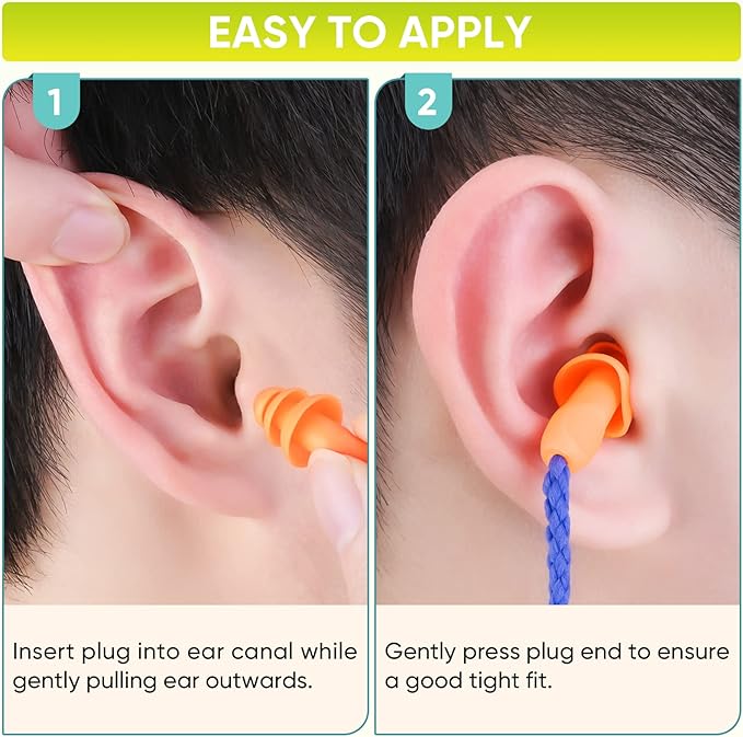TICONN 48 Pairs Reusable Silicone Ear Plugs for Sleeping Noise Cancelling, 25dB NRR Corded Earplugs for Study Concentration Travel (48 Pairs)