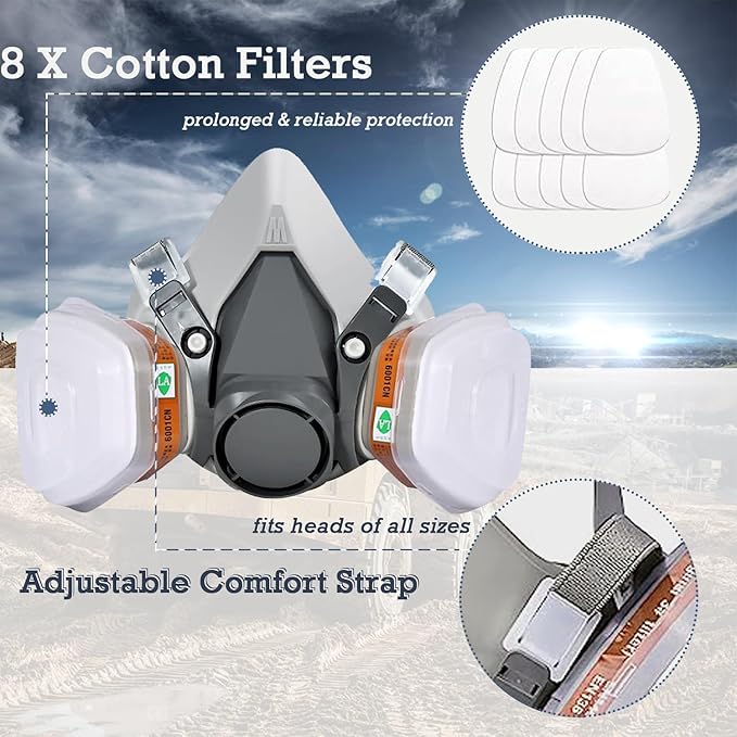 Respirator Mask with Filters, Welding Respirator Paint Mask Reusable Gas Mask Full Face Respirator