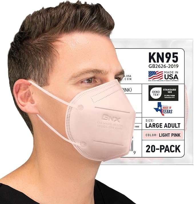 BNX KN95 Face Masks Made in USA (Adult Large, Adult Medium, Kids Small) (Earloop) (Model: E95/E95M/E95S)