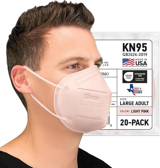 BNX KN95 Face Masks Made in USA (Adult Large, Adult Medium, Kids Small) (Earloop) (Model: E95/E95M/E95S)