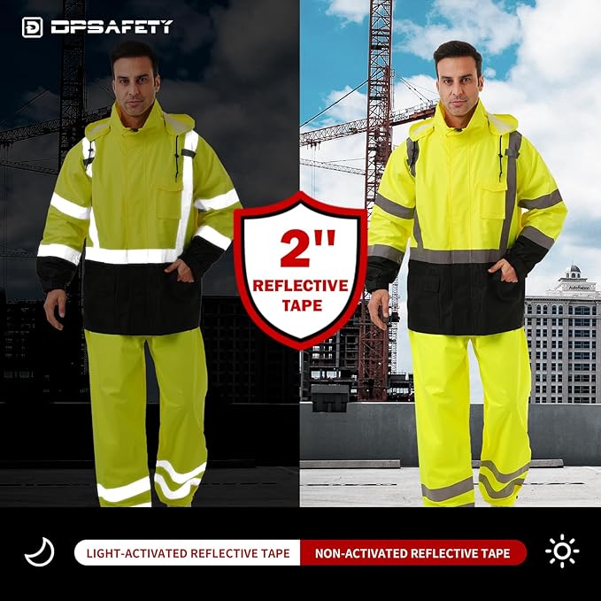 Hi Vis Safety rain Jacket，Reflective Class 3 Rain coat with Inner Mesh Lining and Pockets High Visibility Waterproof work Rain Suits for men&women（Lime,4XL/5XL）