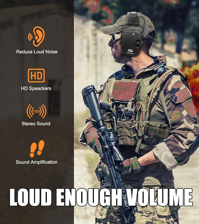 Upgrade Bluetooth 5.4 Shooting Ear Protection with Sound Amplify Electronic Digital Safety Ear Muffs Slim Hearing Protector for Shooting Hunting Gun Range (Black)
