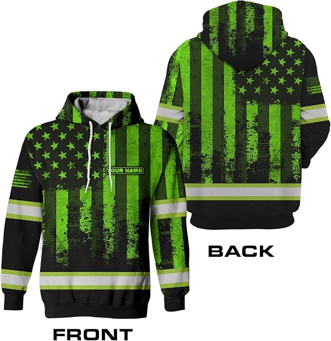 Maddly High Visibility US Flag Collection Safety Workwear Custom Name for Workers, Runners, Truckers, Patriotic