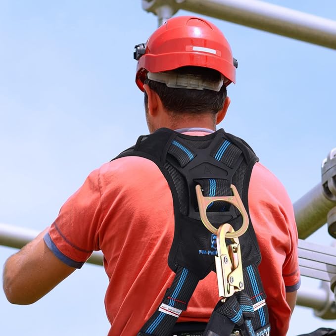6FT Double Leg Safety Harness Lanyard, Abrasion Resistant Internal Shock Absorbing Fall Protection Lanyard with Dual Rebar & Snap Hook, OSHA/ANSI Compliant, Construction Arborist Roofing
