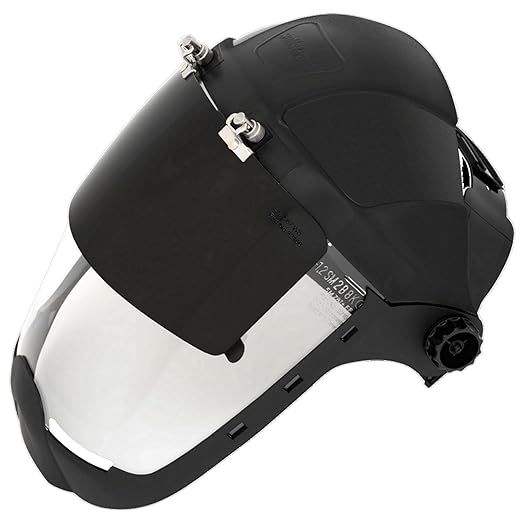 Sellstrom DP4 Face Shield - Lightweight Mask with High Impact Crown & Ratchet Headgear for Work, Grinding, Plasma/Flame Cutting - ANSI Z87.1 - Clear Anti Fog Polycarbonate Window - UV/IR Flip Up Visor