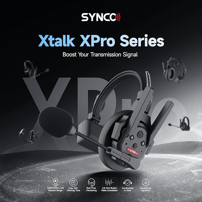 SYNCO XTalk XPro9 2.4GHz Wireless Intercom Headset System with Antenna Enhanced Signal Reception Support 500m/1640ft 9-Person Team Communication Noise Reduction Film Documentary TV Production