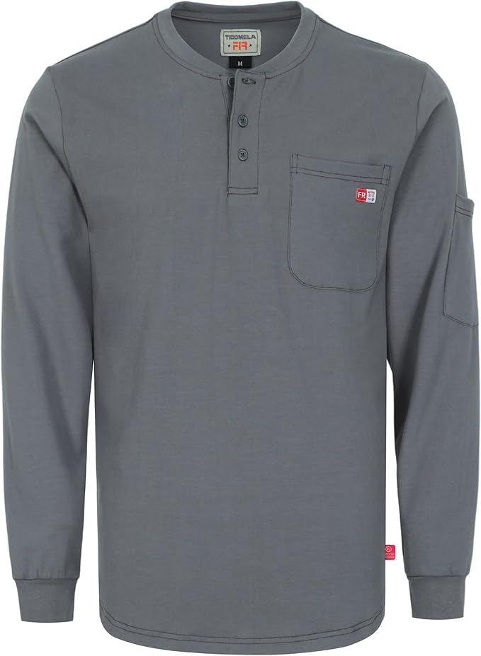 TICOMELA FR Shirts for Men Heather Series 6oz Flame Resistant T Shirt NFPA2112 CAT2 Fire Retardant Henley Shirts
