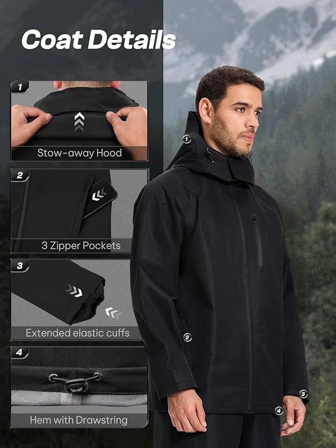 SaphiRose Men's Waterproof Rain Suit 2pcs/set Packable Rain Gear for Golf Motorcycle Fishing