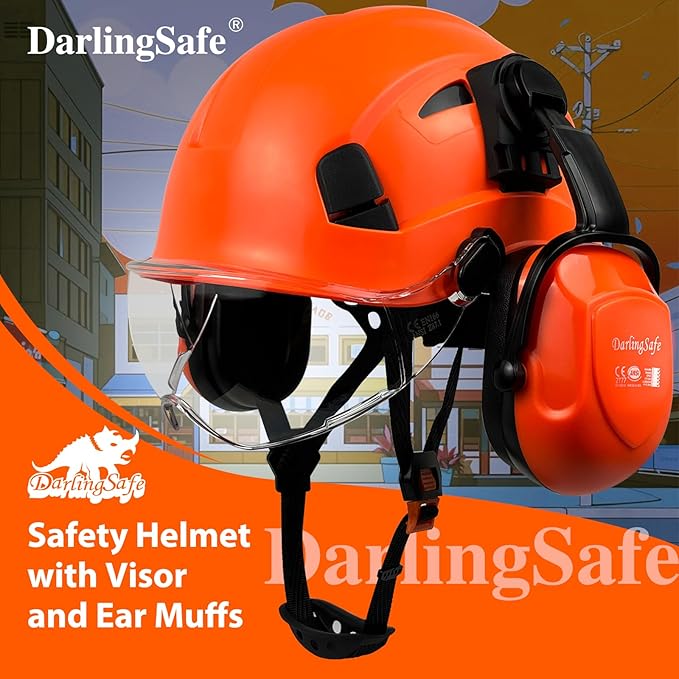 Hard Hat with Visor Ear Muffs Vented Safety Helmet with Visor Earmuffs ANSI Z89.1 Outdoor Work Hardhats Construction