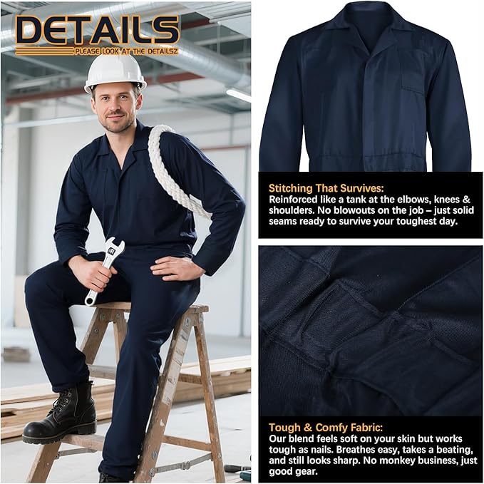 MCJC Coveralls for Men Adult Blue Jumpsuit Coveralls Mechanic Work Uniform Halloween Horror Killer Costume