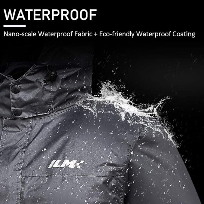ILM Motorcycle Rain Suit for Men Waterproof Resistant Raincoat 6 Pockets 2 Pieces Packable Rainwear Jacket and Pants Model RS02