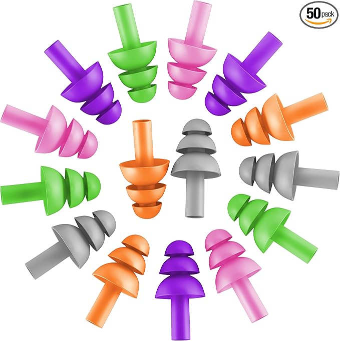 50 Pair of Soft Reusable Silicone Ear Plugs for Sleeping Swimming Concert Music Construction Work Industrial Shooting - Hearing Protection up to 25dB NRR - Waterproof Ear Plugs for Swimming Adult Men