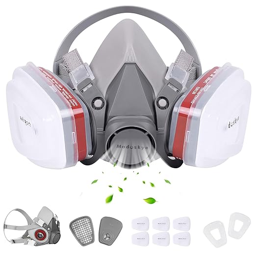 Reusable Respirator, Reusable Half Facepiece Respirator with 6 Active Cotton Respirator Filters Against Painting, Dust, Sanding, Polishing, Spraying
