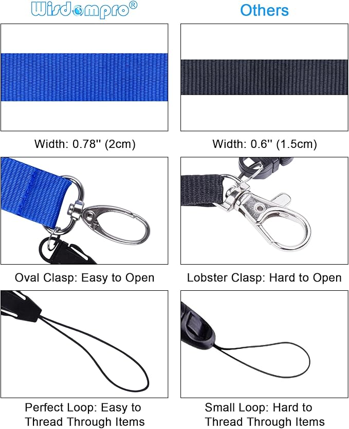 Wisdompro Office Lanyard, 5 Pack 23 inch Quick Release Neck Lanyard Strap with Detachable Buckle, Oval Clasp, String Loop for ID Badges, Keys, Keychains, USB Flash Drives, Phones - 5 Assorted Colors