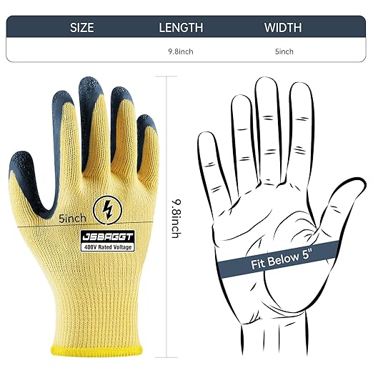 Insulated Electrician Gloves 400V High Voltage Resistant, Flame Retardant & Rubber Non-Slip Grip for Electrical Work (Yellow, 3PCS)